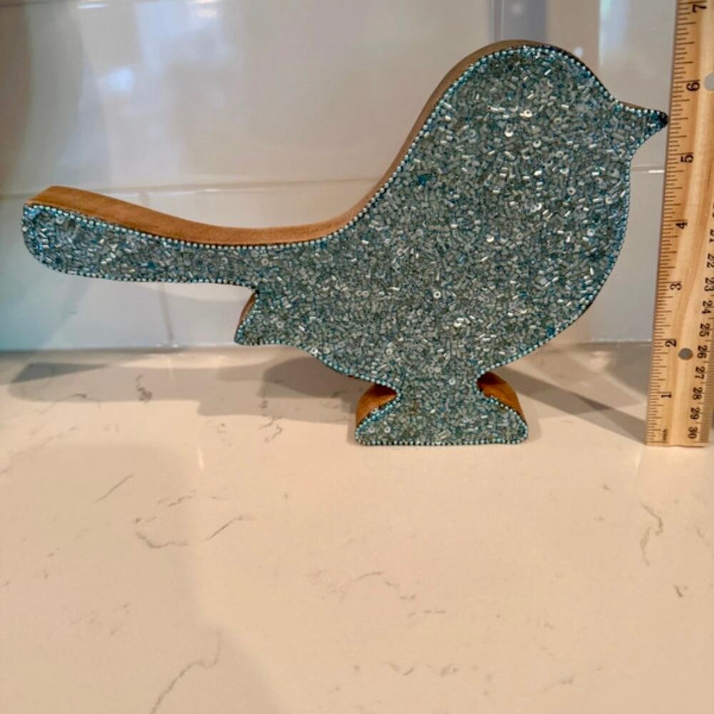Bird Decor Light Blue Bugle Bead Wooden